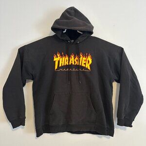 Thrasher Hoodie Sweatshirt Mens Large Distressed Skater Fire Logo Long Sleeve